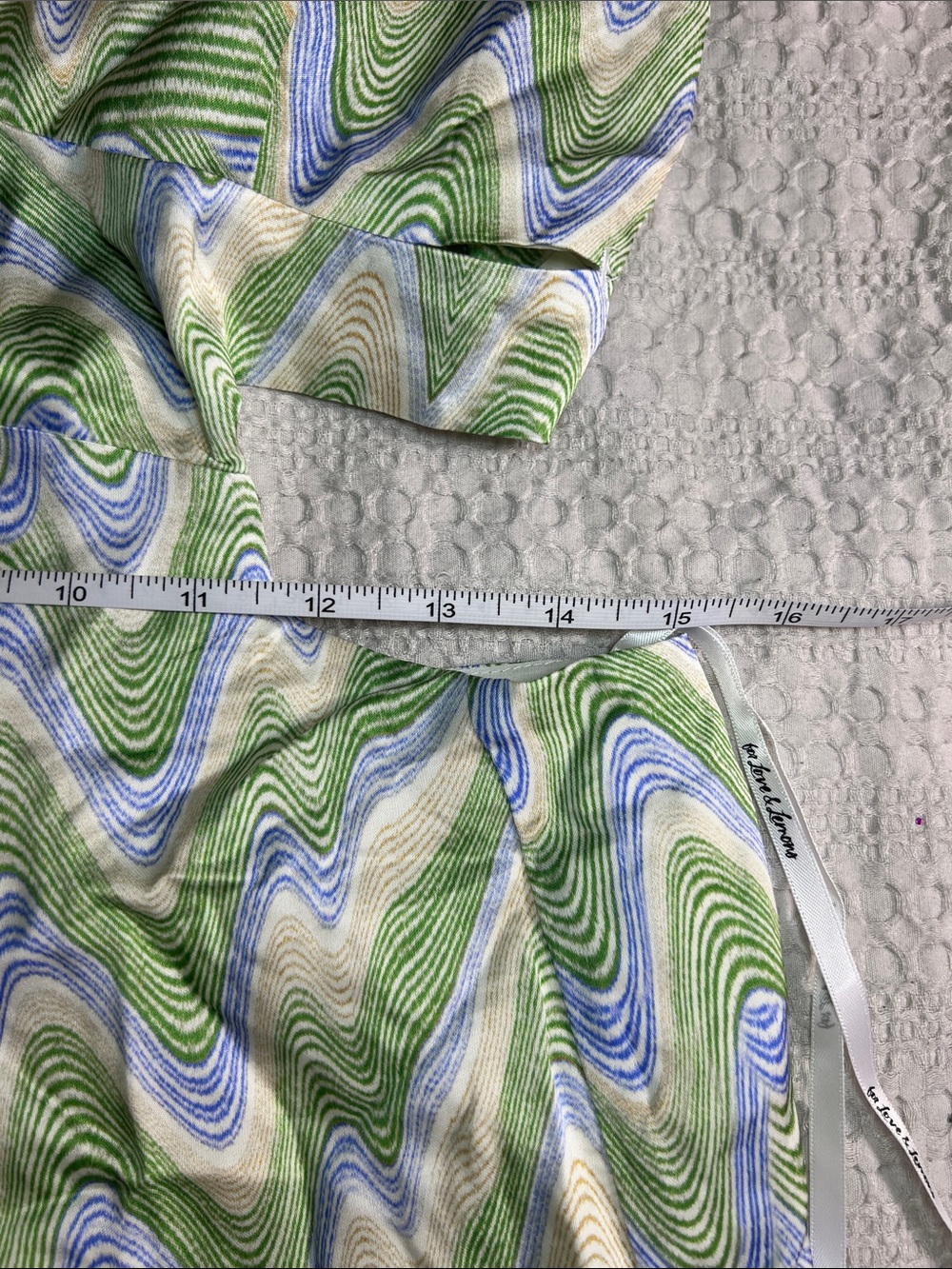 For Love And Lemons Green and White Wave-Print Mini Dress size L - Picture 7 of 14